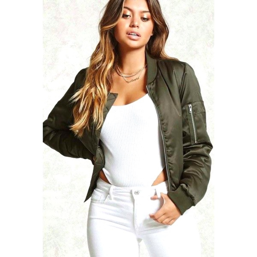 Forever 21 Bomber Jacket Army Green Size Medium